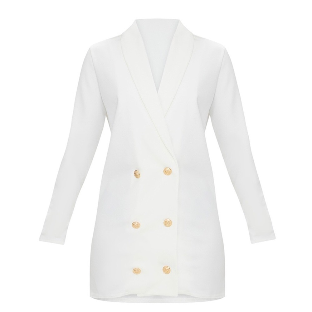 Prettylittlething Petite White Gold Button Blazer Dress
